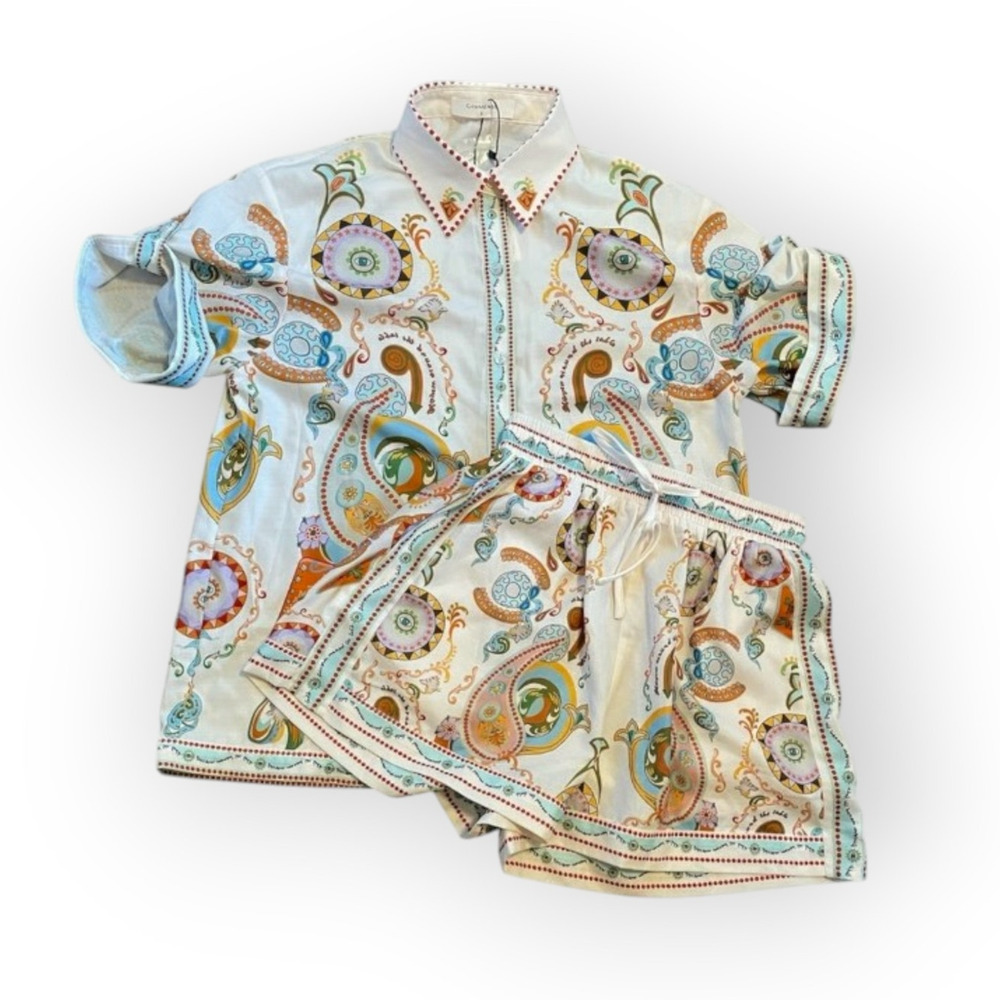 Commense Polo Print Two-Piece Shorts Set XL – Mediterranean Resort Boho - NWT